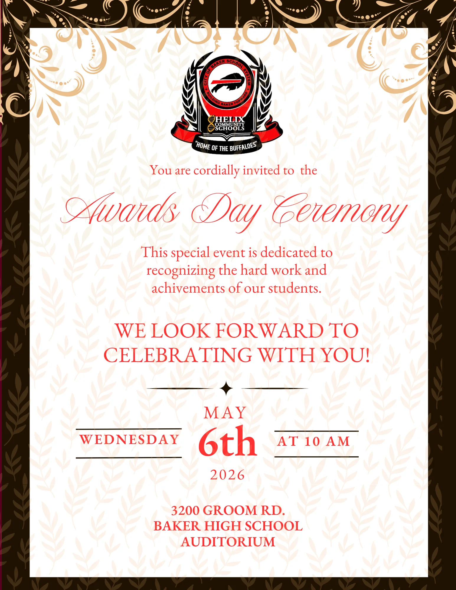 Flyer for Baker High School Awards Program